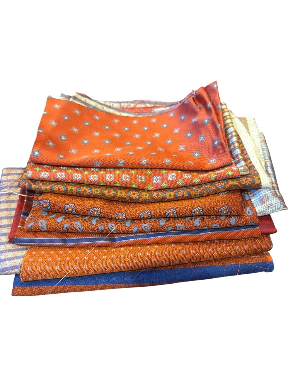 Bundle of 8 orange 100% Italian silk fabric remnants